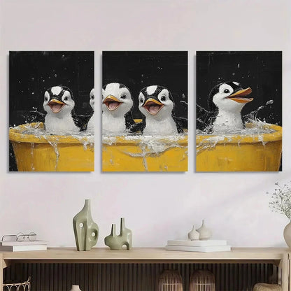 3pcs Black White Animal Cute Penguin Metal Print Ready to Hang Art