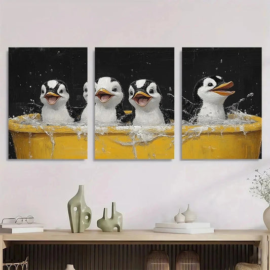 3pcs Black White Animal Cute Penguin Metal Print Ready to Hang Art