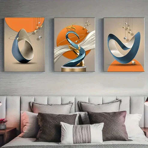 3pcs Golden Abstract art Wall Art Canvas Unframed - High Quality Print 100% Australian Made Wall Canvas