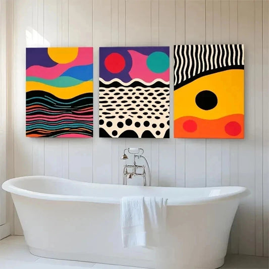 3pcs Colorful Geometric Pattern Artistic Perfect Wall Art Set Canvas Framed 40x60cm - High Quality Print 100% Australian Made Wall Canvas Ready to Hang