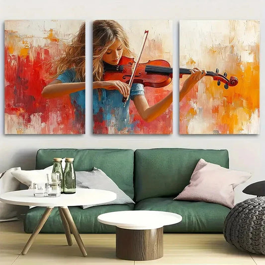 3pcs Girl Playing Violin Violinists Passion Metal Print Ready to Hang Art
