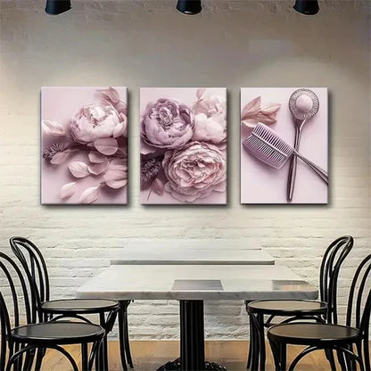 3pcs Soft Pink Peonies Elegant Beauty Perfect Wall Art Set Canvas Unframed - High Quality Print 100% Australian Made Wall Canvas