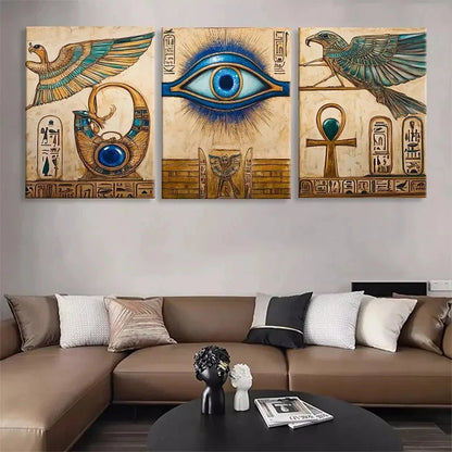 3pcs Ancient Egyptian Eye of Horus, Ankh Metal Print Ready to Hang Art