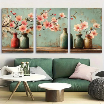3pcs Vintage Bottles Botanical Chinoiserie Metal Print Ready to Hang Art