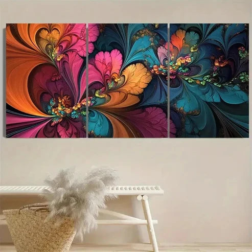 3pcs Multicolored Floral Fractal Wall Art Set Canvas Unframed - High Quality Print 100% Australian Made Wall Canvas