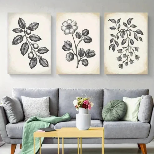 3pcs Botanical Illustration Canvas Wall Art Set Canvas Unframed - High Quality Print 100% Australian Made Wall Canvas