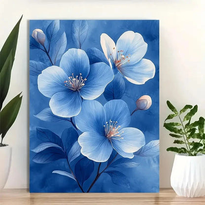 Beautiful Elegant Blue Floral Painting 40x60cm Metal Print Ready to Hang