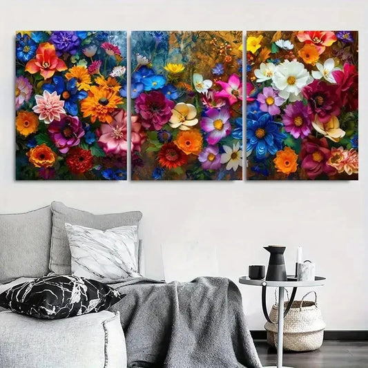 3pcs Vibrant Colorful Garden Bloom Metal Print Ready to Hang Art