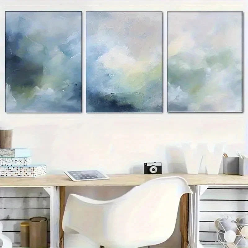3pcs Watercolor Serene Blue & Green Abstract Metal Print Ready to Hang Art