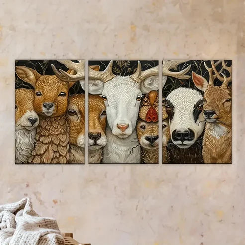 3pcs Fun Animal Party Wall Art Set Canvas Unframed - High Quality Print 100% Australian Made Wall Canvas - Bella Home Decor