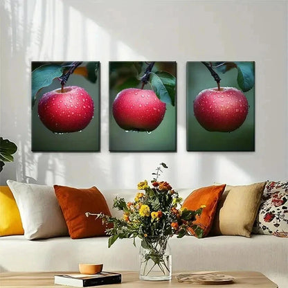 3pcs Fresh Red Apple Nature Fruit Modern Perfect Wall Art Set Canvas Framed 40x60cm - High Quality Print 100% Australian Made Wall Canvas Ready to Hang