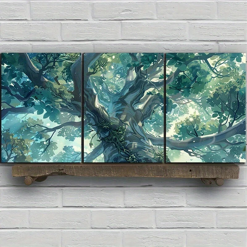 3pcs Abandoned Forest Center Big Tree Metal Print Ready to Hang Art