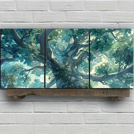 3pcs Abandoned Forest Center Big Tree Metal Print Ready to Hang Art