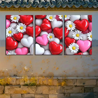 3pcs Vibrant Flowers and Love Illustration Metal Print Ready to Hang Art