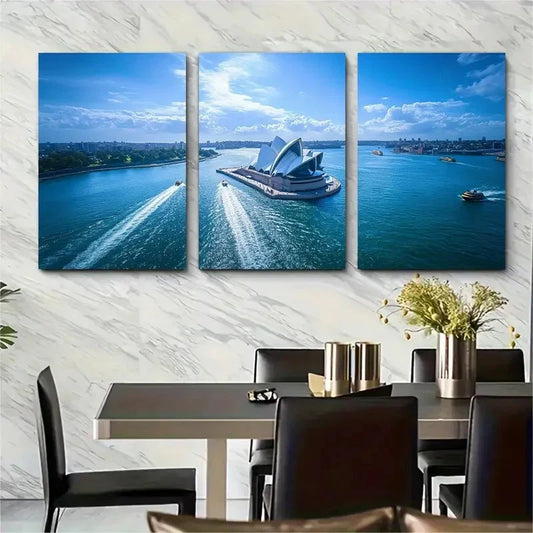 3pcs Sydney Opera Harbour Art Australia Wall Art Set Canvas Framed 60x90cm - High Quality Print 100% Australian Made Wall Canvas Ready to Hang