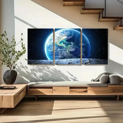 3pcs Earth from the Moon Space-Themed Wall Art Canvas Unframed - High Quality Print 100% Australian Made Wall Canvas