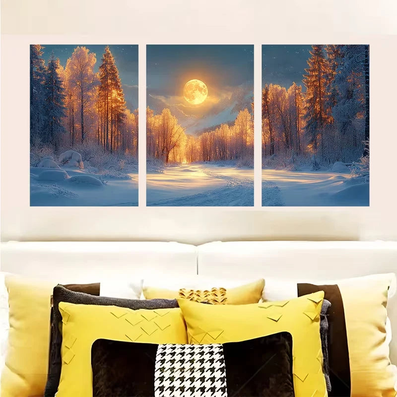 3pcs Winter Forest with Snowy Trees Metal Print Ready to Hang Art