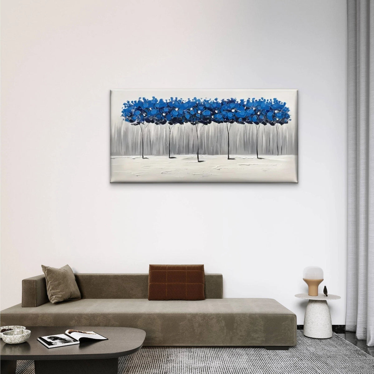 Blue Tree Abstract Wall Art Canvas Office Home Room Framed 120x60cm