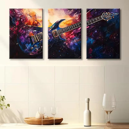 3pcs Vibrant Guitar Fantasy Illustration Wall Art Set Canvas Framed 60x90cm - High Quality Print 100% Australian Made Wall Canvas Ready to Hang