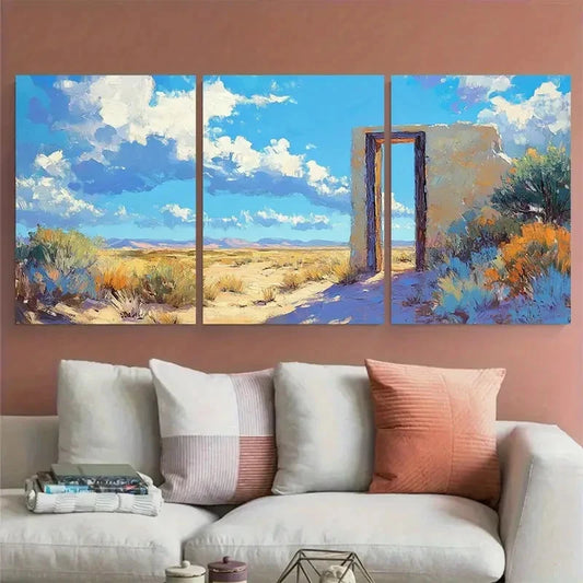 3pcs Desert Doorway Impressionist Painting Wall Art Set Canvas Framed 40x60cm - High Quality Print 100% Australian Made Wall Canvas Ready to Hang