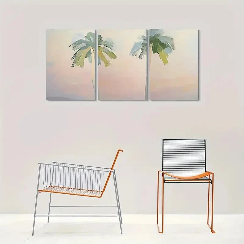 3pcs Abstract Palm Tree Painting Metal Print Ready to Hang Art