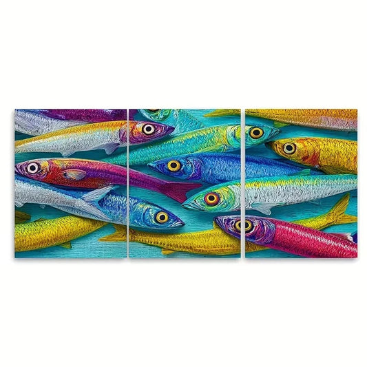3pcs Sardines Print, Summer Coastal Wall Art Canvas Framed 50x70cm - High Quality Print 100% Australian Made Wall Canvas Ready to Hang
