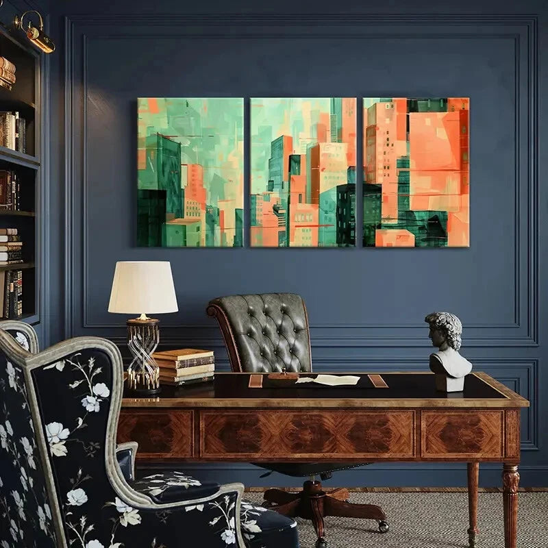 3pcs Abstract Cityscape Art Urban Landscape Metal Print Ready to Hang Art