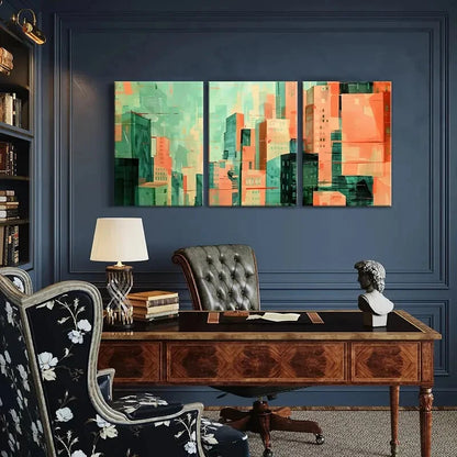 3pcs Abstract Cityscape Art Urban Landscape Metal Print Ready to Hang Art