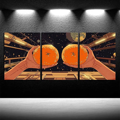 3pcs Vibrant Hands Peeling Orange Design Metal Print Ready to Hang Art