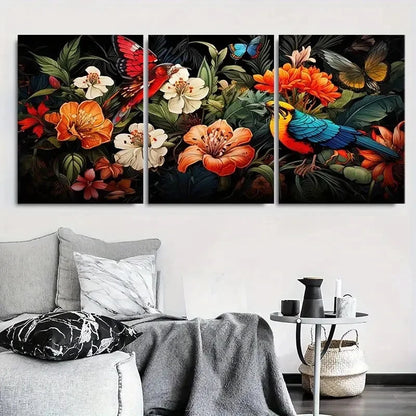 3pcs Tropical Birds and Flowers Nature Metal Print Ready to Hang Art