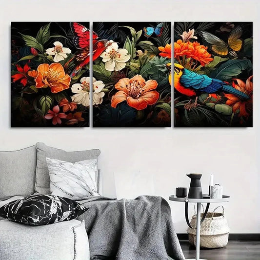 3pcs Tropical Birds and Flowers Nature Metal Print Ready to Hang Art