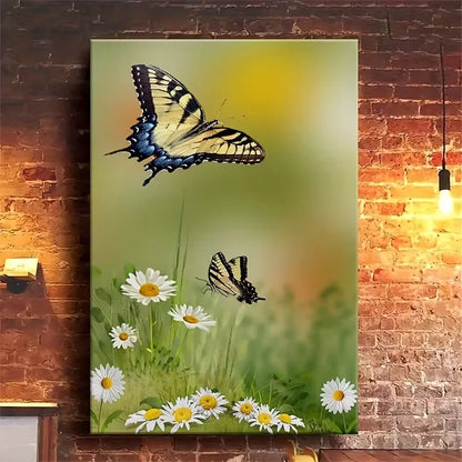 Nature-Inspired Butterfly Daisies Painting 60x90cm Metal Print Ready to Hang