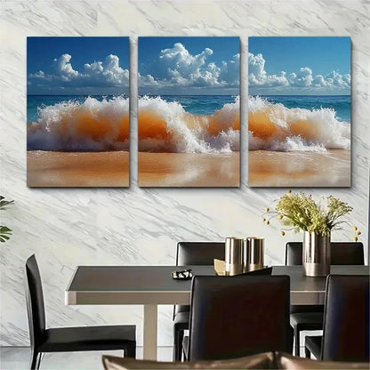3pcs Australian Ocean Waves Crashing on Seashore Metal Print Ready to Hang Art