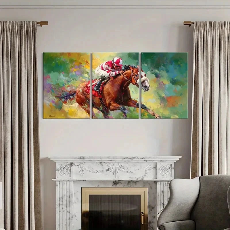 3pcs Vibrant Horse Racing Art Equestrian Sport Metal Print Ready to Hang Art