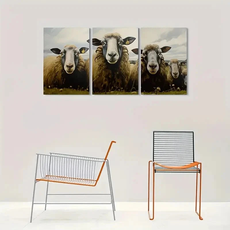 3pcs Sheep Portrait Animal Farm Metal Print Ready to Hang Art