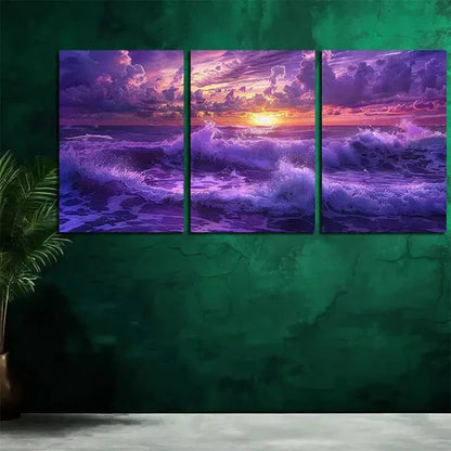 pcs Purple Ocean Under The Setting Sun Canvas Framed 60x90cm - High Quality Print 100% Australian Made Wall Canvas Ready to Hang
