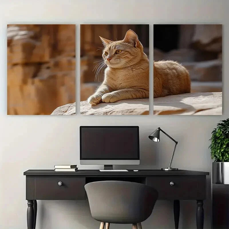 3pcs Sandstone Treasury Petra Cat Metal Print Ready to Hang Art