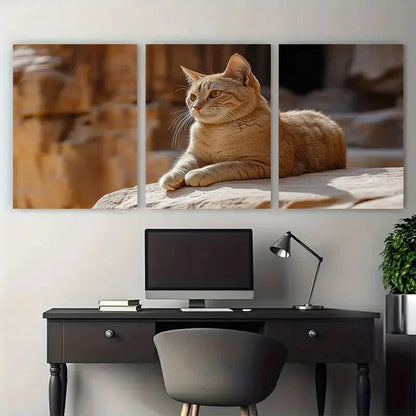 3pcs Sandstone Treasury Petra Cat Metal Print Ready to Hang Art