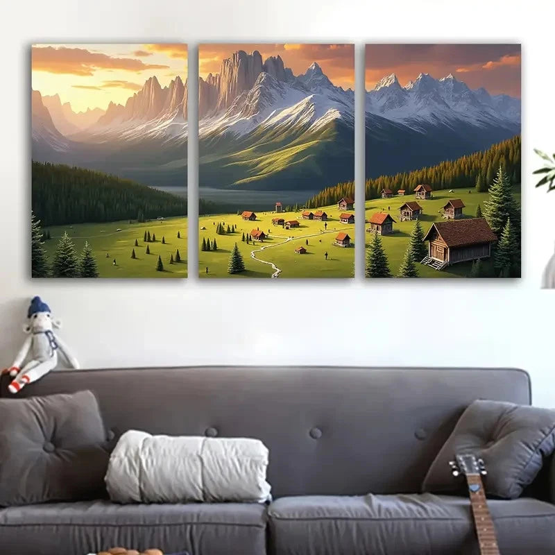 3pcs Mountainous Region Scenic Landscape Wall Art Set Canvas Framed 40x60cm - High Quality Print 100% Australian Made Wall Canvas Ready to Hang