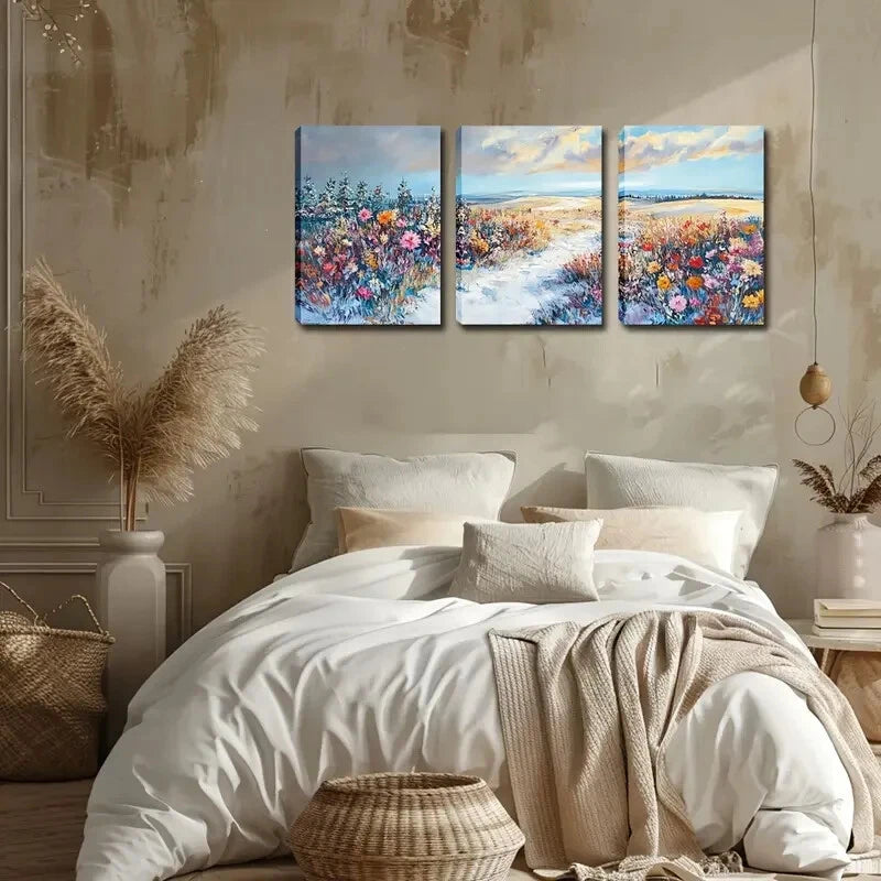 3pcs Vibrant Flowers In The Snow Décor Perfect Wall Art Set Canvas Framed 40x60cm - High Quality Print 100% Australian Made Wall Canvas Ready to Hang