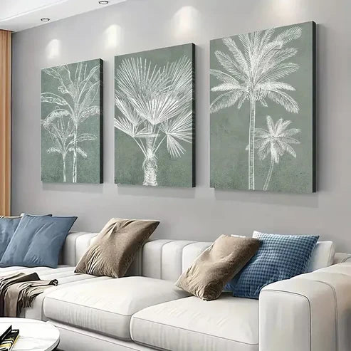 3pcs Tropical Palm & Banana Leaves  Wall Art Set Canvas Unframed - High Quality Print 100% Australian Made Wall Canvas