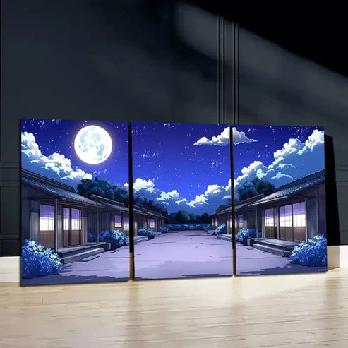 3pcs Dark Clouds and Moon Night Sky Canvas Framed 60x90cm - High Quality Print 100% Australian Made Wall Canvas Ready to Hang