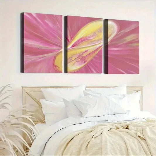 3pcs Vibrant Pink & Yellow Swirls Wall Art Set Canvas Framed 40x60cm - High Quality Print 100% Australian Made Wall Canvas Ready to Hang