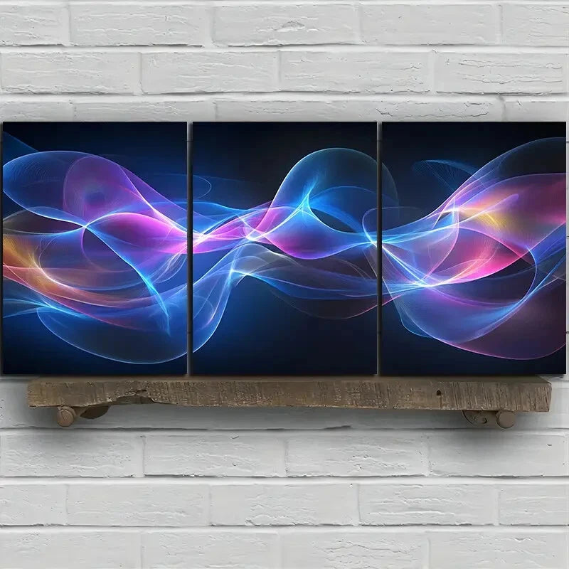 3pcs Beautiful Lines Purple Themed Metal Print Ready to Hang Art