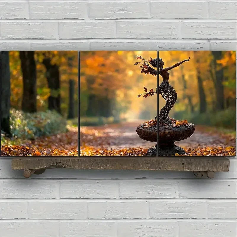 3pcs Enchanting Leaf Girl Forest Trio Metal Print Ready to Hang Art
