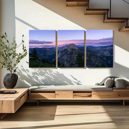 3pcs Mountain Vibrant Purple Sunset Wall Art Set Canvas Framed 40x60cm - High Quality Print 100% Australian Made Wall Canvas Ready to Hang