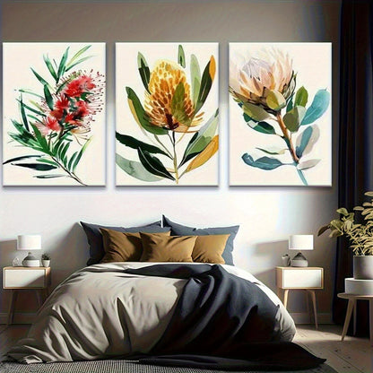 3pcs Abstract Greenery and Exotic Flowers Metal Print Ready to Hang Art