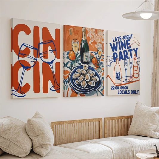 3pcs Vertical Vintage Wine Paintings Wall Art Set Canvas Framed 60x90cm - High Quality Print 100% Australian Made Wall Canvas Ready to Hang