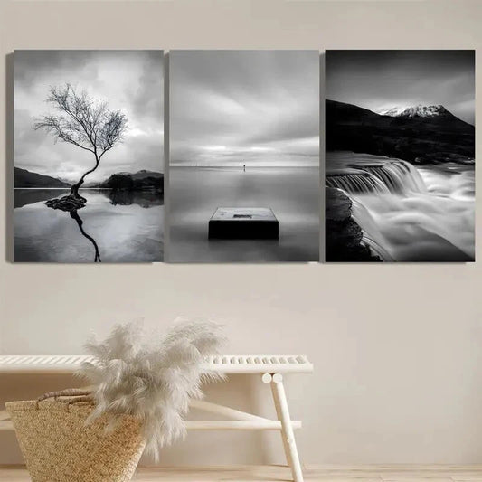 3pcs Lakes Rivers And Waterfalls Reflections Trees Metal Print Ready to Hang Art