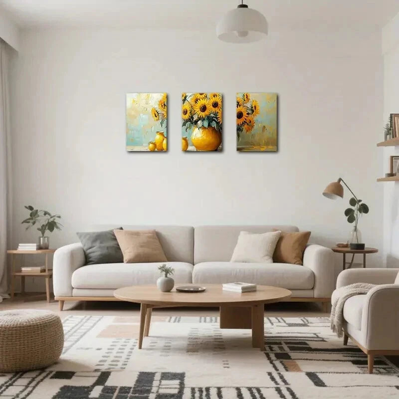 3pcs Sunflower Vibrant Yellow Floral Paintings Metal Print Ready to Hang Art